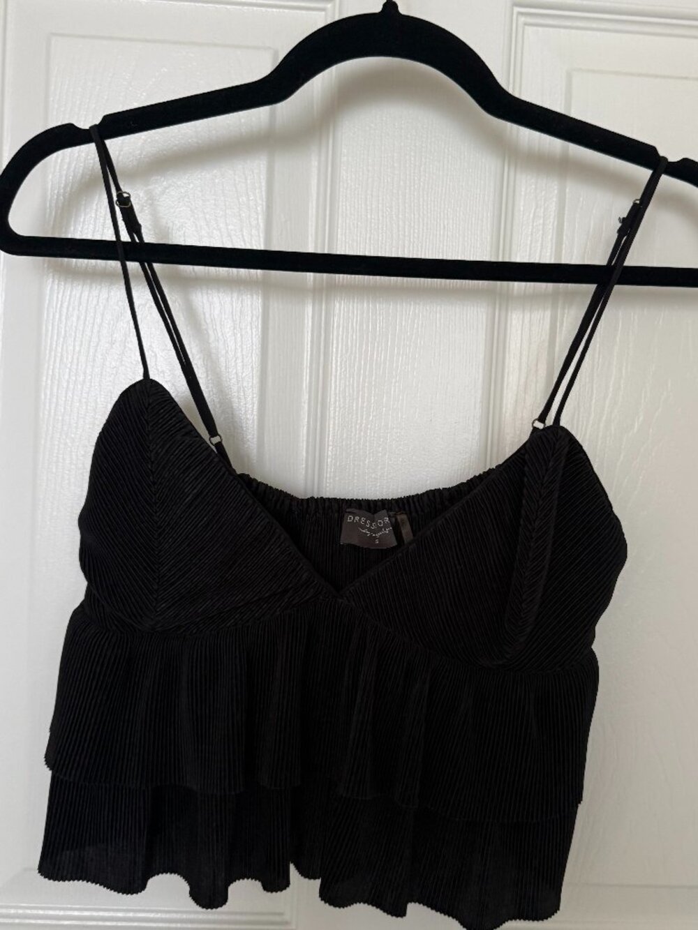 Dress Forum LA Black Sheen Flowy Ruffled Crop Top - Size S